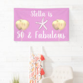 50 & Fabulous Birthday Starfish Pink Gold Balloons Banner (Insitu)