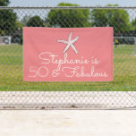 50 Fabulous Birthday Starfish Salmon Pink Beach  Banner<br><div class="desc">Designed for the 50 and fabulous birthday in salmon pink background with starfish design! Personalize by editing the text template for name as you want.</div>