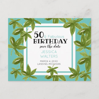 50 & Fabulous Birthday Tropical Save the Date Einladungspostkarte