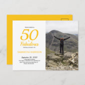 50 & Fabulous Birthday Yellow Black Foto Postkarte (Vorne/Hinten)