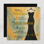 50 Fabulous Black Gold Art Deco Save The Date Card (Vorne/Hinten)