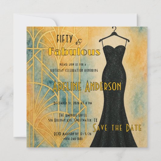 50 Fabulous Black Gold Art Deco Save The Date Card (Vorderseite)