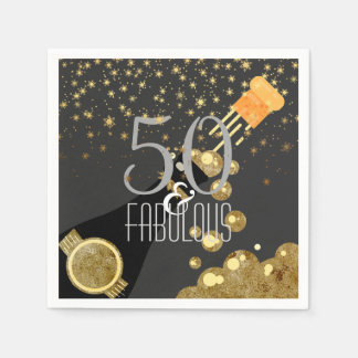 50 & Fabulous Black Gold Champagne 50. Geburtstag Serviette