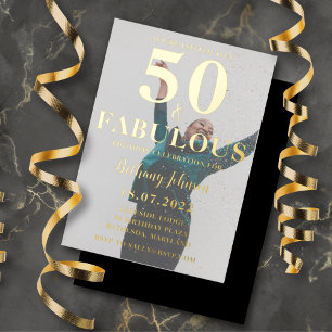 50 & Fabulous Black & Gold Foil Foto Folieneinladung