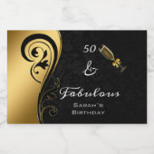 50 & Fabulous Black Gold Geburtstag Mini Sparkling Schaumweinetikett (Einzelnes Label)