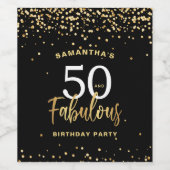 50 & Fabulous Black & Gold Geburtstag Weinetikett (Einzelnes Label)