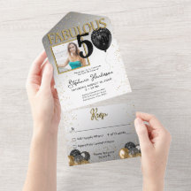 50 & Fabulous Black Gold Glam All in One Einladung