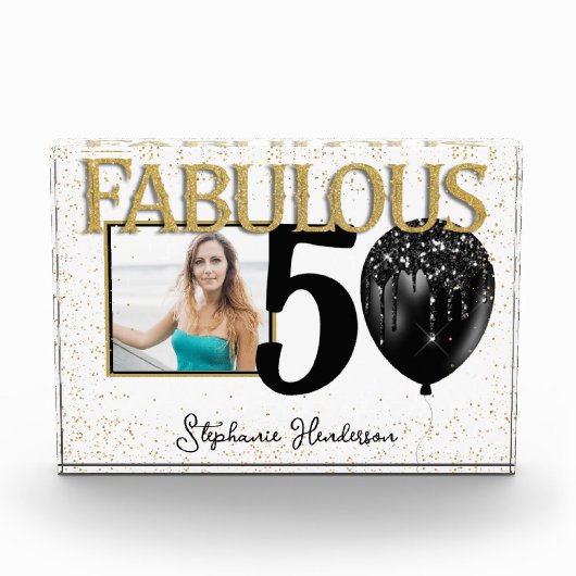 50 & Fabulous Black Gold Glam Foto Block (Vorderseite)