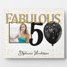 50 & Fabulous Black Gold Glam Foto Plaque