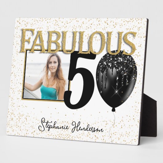 50 & Fabulous Black Gold Glam Foto Plaque Fotoplatte (Seite)