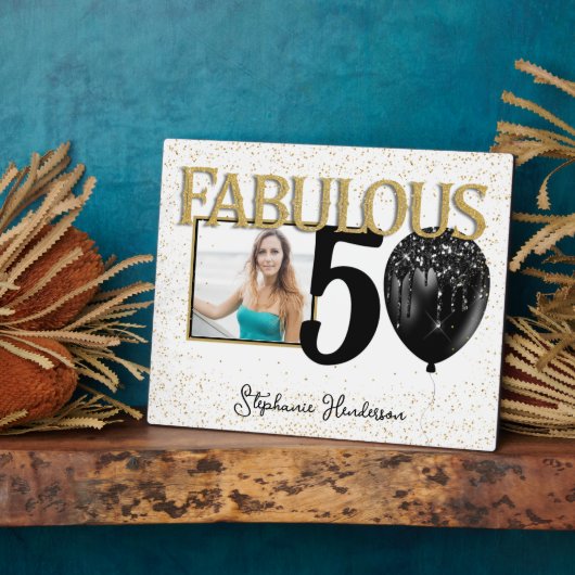 50 & Fabulous Black Gold Glam Foto Plaque Fotoplatte (Seite)