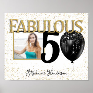 50 & Fabulous Black Gold Glam Foto Poster