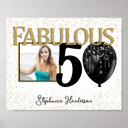 50 & Fabulous Black Gold Glam Foto Poster (Vorne)