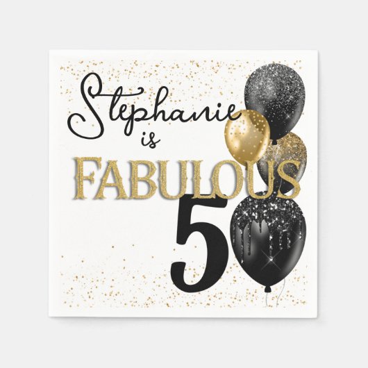50 & Fabulous Black Gold Glam Geburtstag Napkin Serviette (Vorderseite)