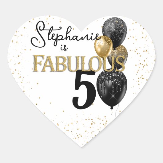 50 & Fabulous Black Gold Glam Heart Sticker (Vorderseite)