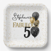50 & Fabulous Black Gold Glam Square Paper Plate Pappteller (Vorderseite)