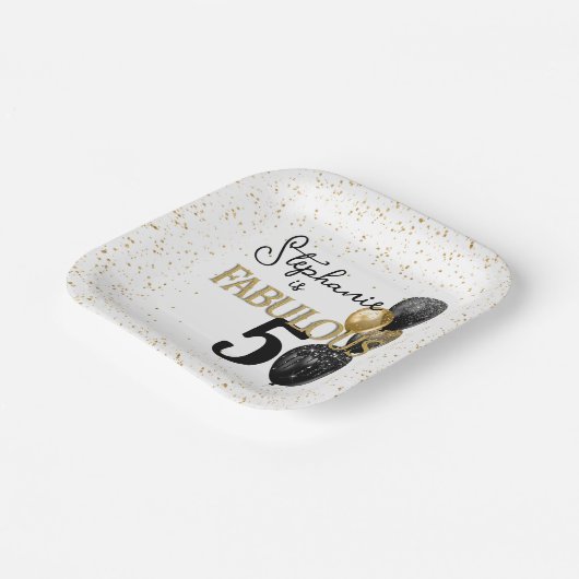 50 & Fabulous Black Gold Glam Square Paper Plate Pappteller (Gewinkelt)