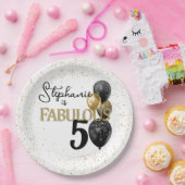 50 & Fabulous Black Gold Glam Square Paper Plate Pappteller (Party)