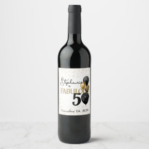 50 & Fabulous Black Gold Glam Wine Label Weinetikett