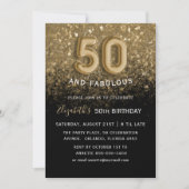50 & Fabulous Black & Gold Glitzer Geburtstag Einladung (Vorderseite)