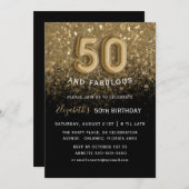 50 & Fabulous Black & Gold Glitzer Geburtstag Einladung (Vorne/Hinten)