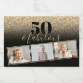 50 & Fabulous Black & Gold Imitate Glitzer Foto Mi Schaumweinetikett (Einzelnes Label)