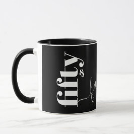 50 & Fabulous Black Gray Script Tasse