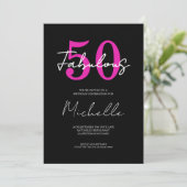 50 Fabulous Black Pink Birthday Einladung (Stehend Vorderseite)