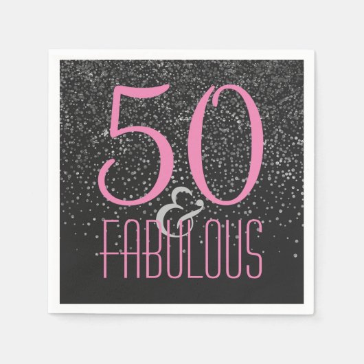 50 & Fabulous Black Pink | Elegant 50. Geburtstag Serviette (Vorderseite)