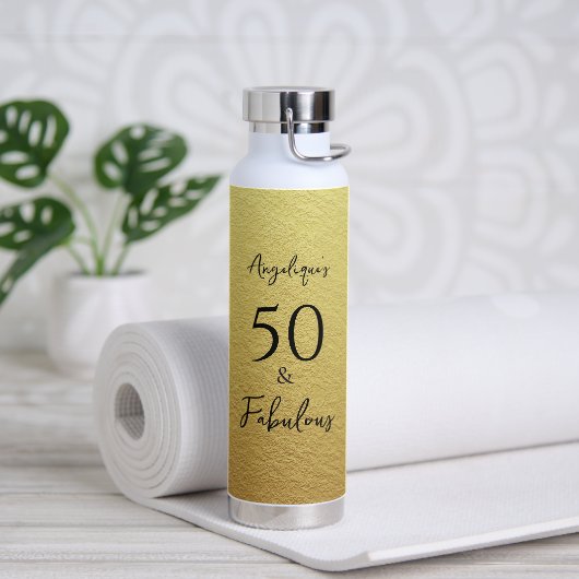 50 & Fabulous Black Script Imitate Gold Foil Textu Trinkflasche (Yoga)