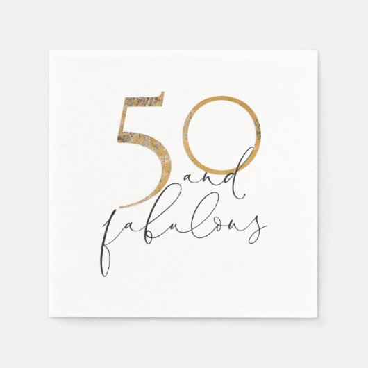 50 & Fabulous Black & White Gold 50. Geburtstag Serviette (Vorderseite)