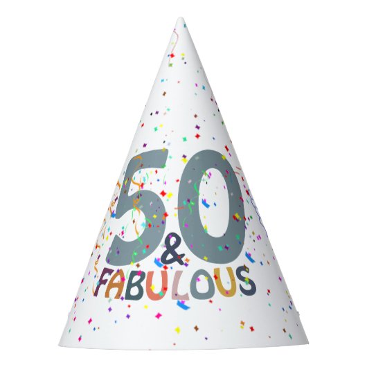 50 & Fabulous Blue Confetti Trendy Geburtstag Partyhütchen (Vorderseite)