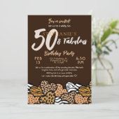 50 & Fabulous Brown Wild Hearts 50 Geburtstag Einladung (Stehend Vorderseite)
