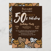 50 & Fabulous Brown Wild Hearts 50 Geburtstag Einladung (Vorne/Hinten)