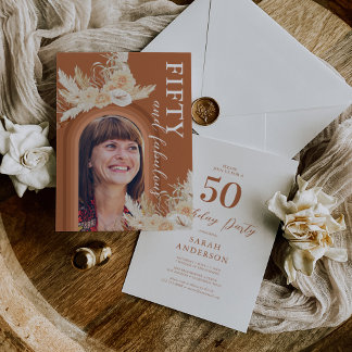 50 & Fabulous Burnt Orange Boho Birthday Einladung