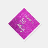 50 & Fabulous Calligraphy on Dark Pink Glitzer Serviette (Ecke)