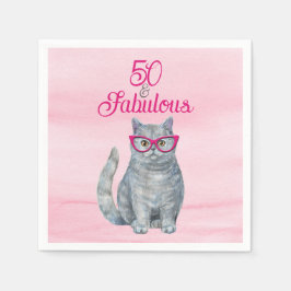 50 & Fabulous Cat, Pink und Gray, 50. Geburtstag Serviette