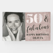 50 & Fabulous Chic Pink Glitzer & Foto Geburtstag Banner (Horizontal)