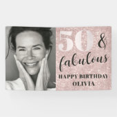 50 & Fabulous Chic Pink Glitzer & Foto Geburtstag Banner (Horizontal)