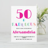 50 & Fabulous Colorful Modern Birthday Invitation Einladung (Stehend Vorderseite)