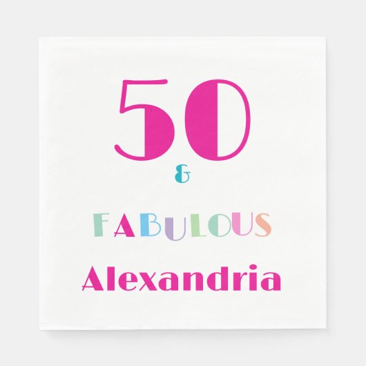 50 & Fabulous Colorful Modern Birthday Invitation Serviette (Vorderseite)