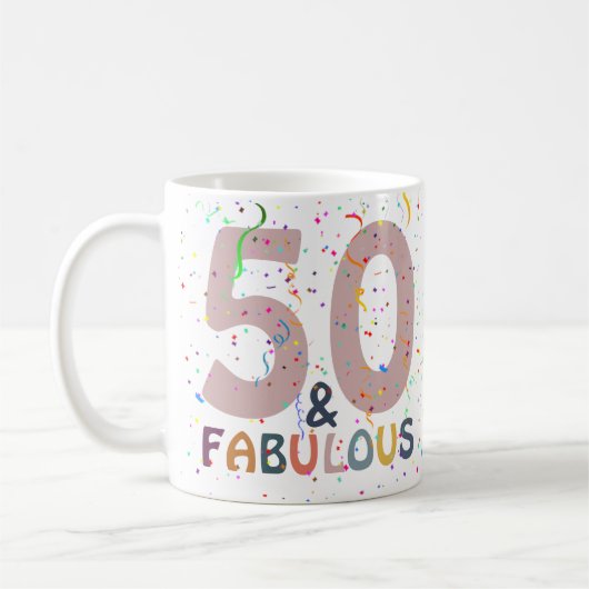 50 & Fabulous Confetti Pink Moderne Typografie Kaffeetasse (Links)