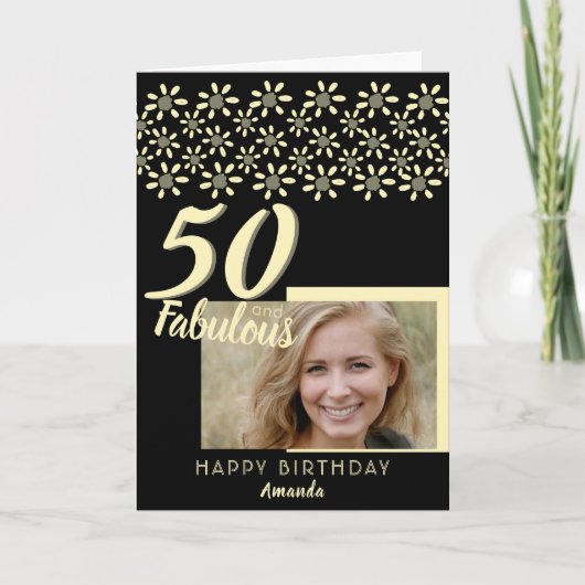 50 & Fabulous Daisy Blume Wasserfarbe Schwarzes Fo Karte (Vorderseite)