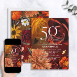 50 & Fabulous Dark Moody Sunset Colors Floral Einladung<br><div class="desc">Feiern Sie Ihren 50. Geburtstag stilvoll mit dieser wunderschönen 50 & fabelhaften Dark Moody Sunset Colors Floral Einladung. Wo Raffinesse und feminine Lebensfreude aufeinander treffen, bietet dieses schöne Layout Rose- und Gartenfotografie für Blume. Gestalten Sie Ihre Einladung ganz individuell, indem Sie mit modernster Kalligraphie geschriebene persönliche Daten hinzufügen - das...</div>