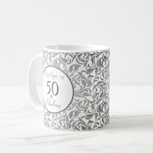 50 & Fabulous Decorative Silver Floral Muster Kaffeetasse (Vorderseite Links)
