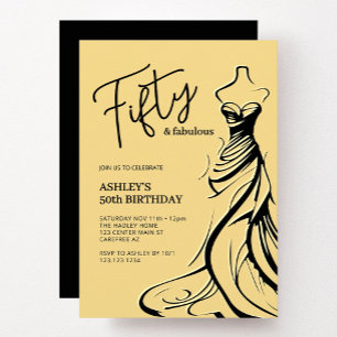 50 Fabulous Dress Gold 50. Geburtstag Einladung