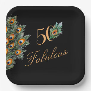 50 & Fabulous Elegant Peacock Feathers Geburtstag Pappteller