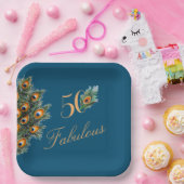 50 & Fabulous Elegant Peacock Feathers Geburtstag Pappteller (Party)