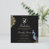 50 & Fabulous Elegant Watercolor Peacock Geburtsta Einladung (Stehend Vorderseite)