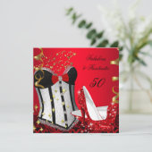 50 & Fabulous Fantastic Red Black Gold Geburtstag  Einladung (Stehend Vorderseite)